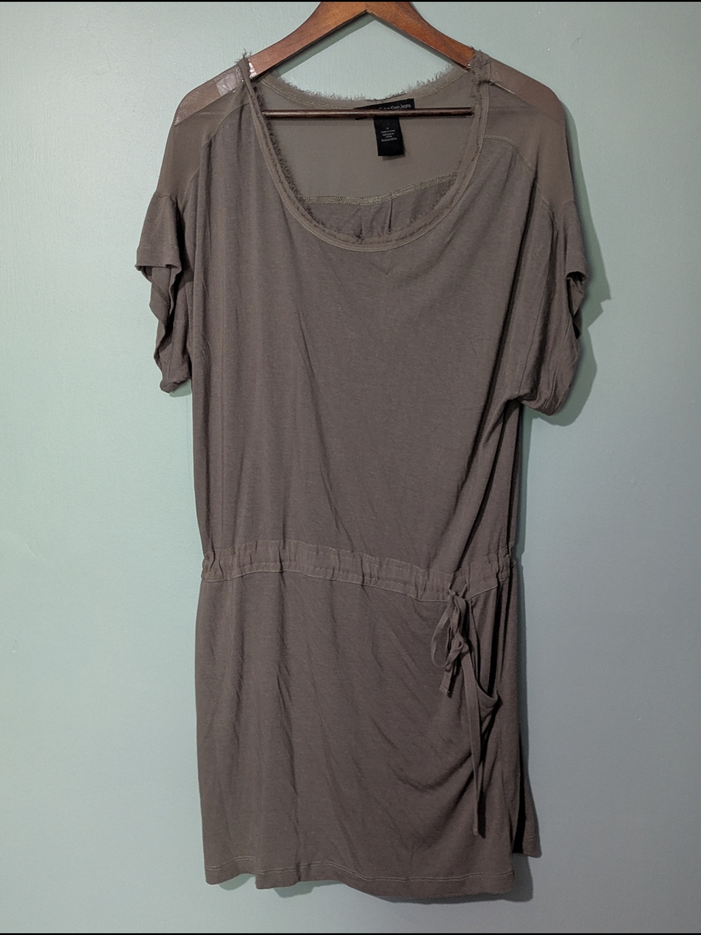 Calvin Klein Jeans Women's Taupe Drawstring Waist Short Sleeve Dress Lagenlook
